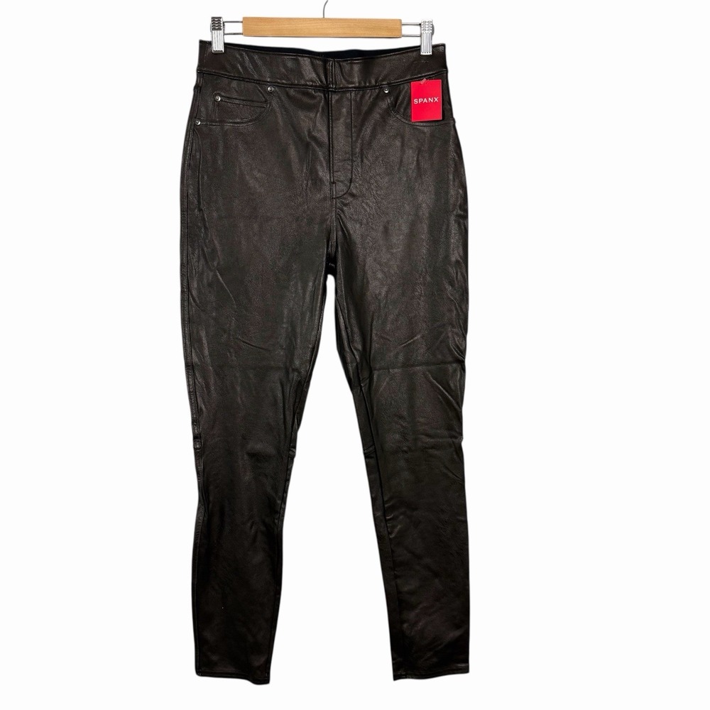 SPANX Faux Leather Ankle Skinny Leggings Luxe Black M High Rise Shaping‎